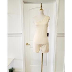 Beige Nude One-Shoulder Romper